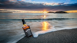 Jack Daniels Whiskey bottle, nature, landscape, sea, coast HD wallpaper