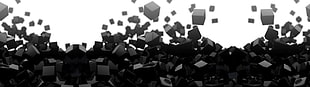 white and black cube wallpaper, multiple display, digital art, cube, falling