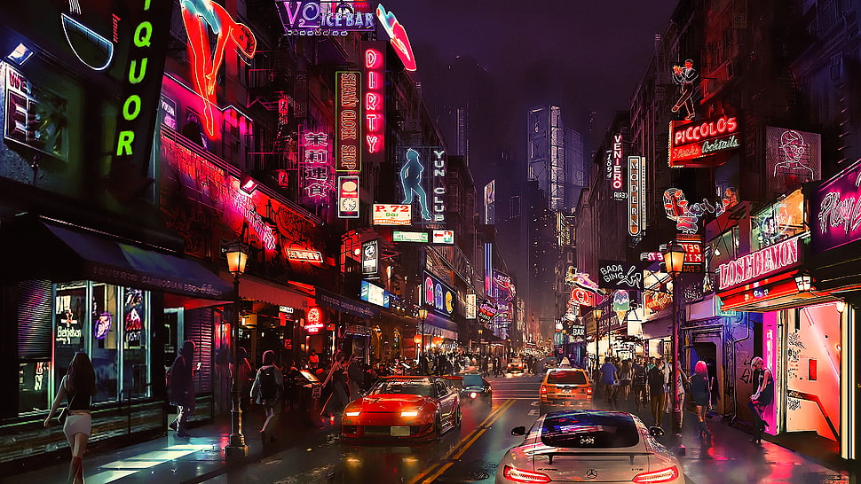 white vehicle, night, artwork, futuristic city, cyberpunk HD wallpaper
