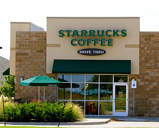 green Starbucks Coffee Drive Thru signage