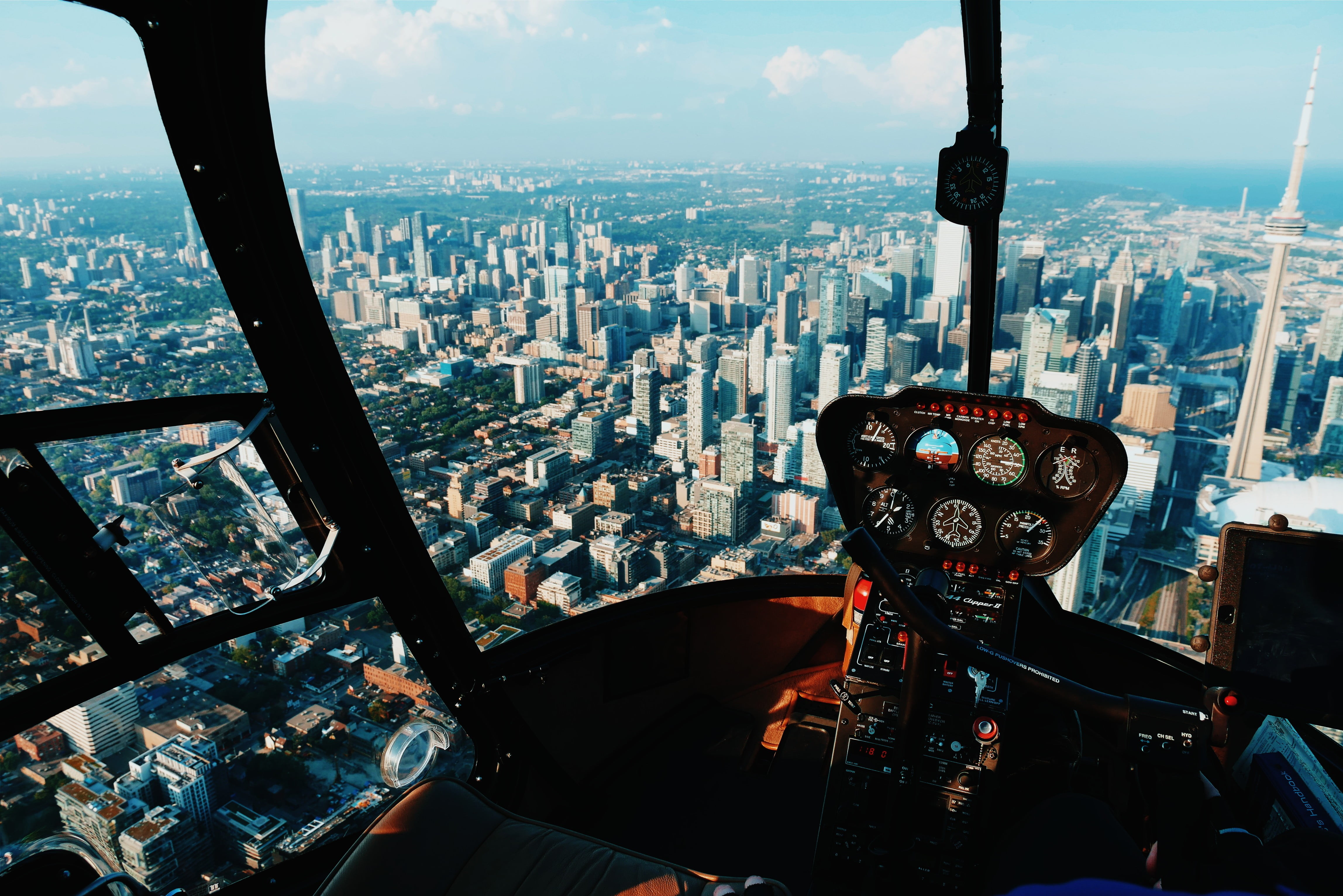 aerial view of city buildings in helicopter