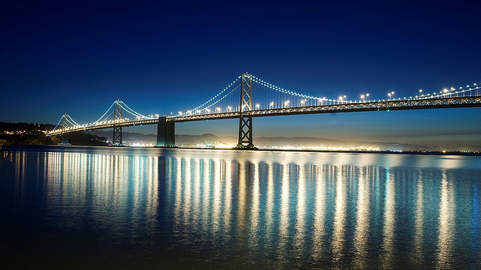 turned on light on bridge, bridge HD wallpaper