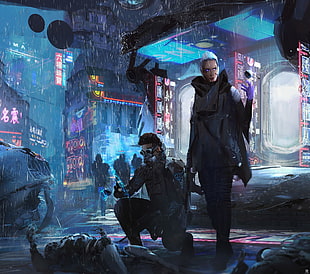 digital game wallpaper, cyberpunk, rain, neon