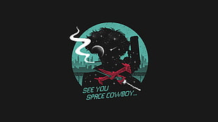 sea you space cowboy text on black background, anime, anime boys, stars, Cowboy Bebop