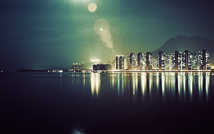 city lights, photography, landscape, water, sea HD wallpaper