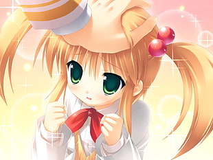 blonde-haired female anime character illustration