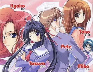four women and one man anime character digital wallpaper HD wallpaper