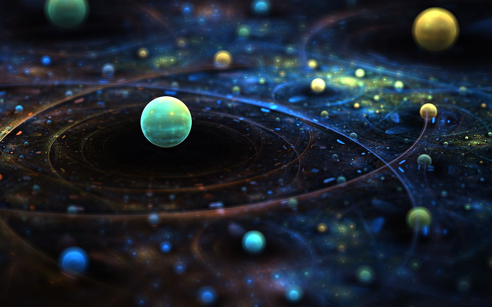 holographic image of planets and galaxy HD wallpaper