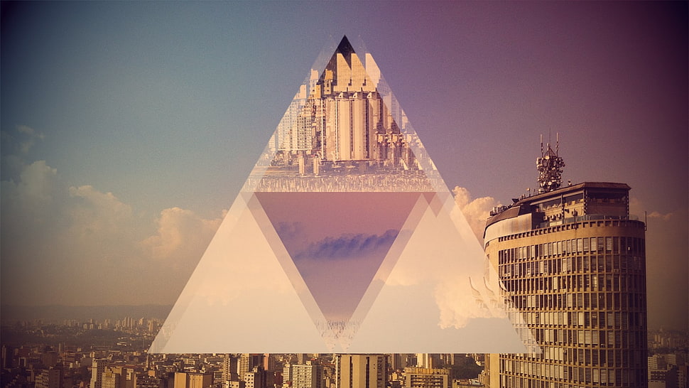 triangular white and purple logo, city, Brazil, triangle, geometry HD wallpaper