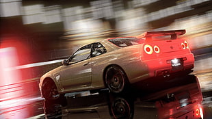 white Nissan GTR R34 coupe, car, Nissan, video games, Need for Speed