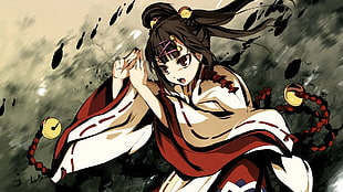 girl anime character wearing white and red traditional dress