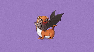 brown 4-legged animal biting black bat cartoon illustration HD wallpaper