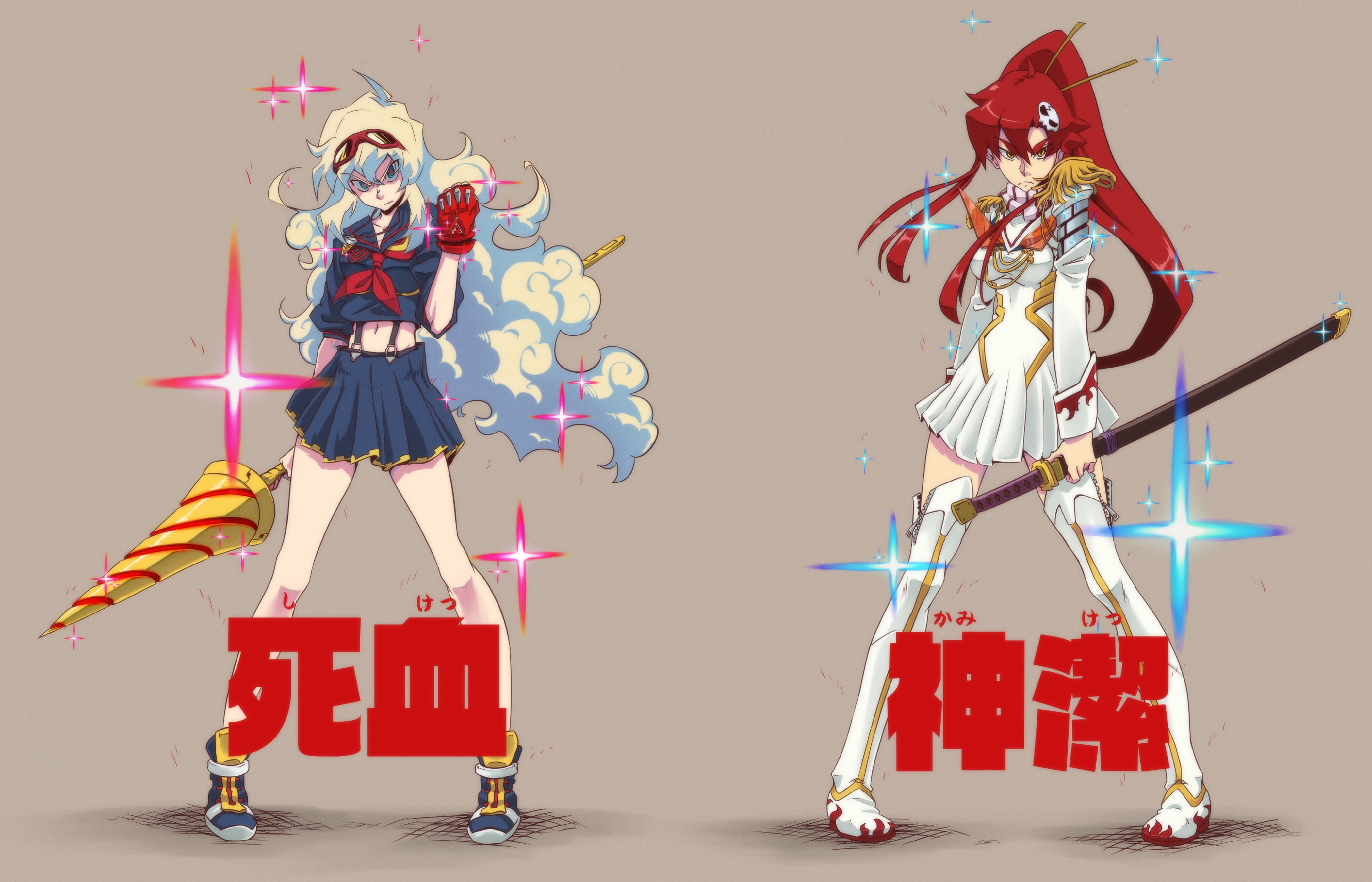 two anime characters illustration, Kill la Kill, Littner Yoko, Teppelin Nia, Matoi Ryuuko