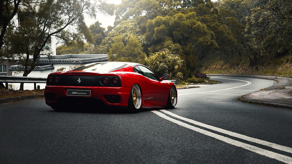 red Ferrari coupe, car, road, Ferrari, Ferrari 360 HD wallpaper