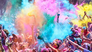 pink shirt, photography, colorful, powder, people