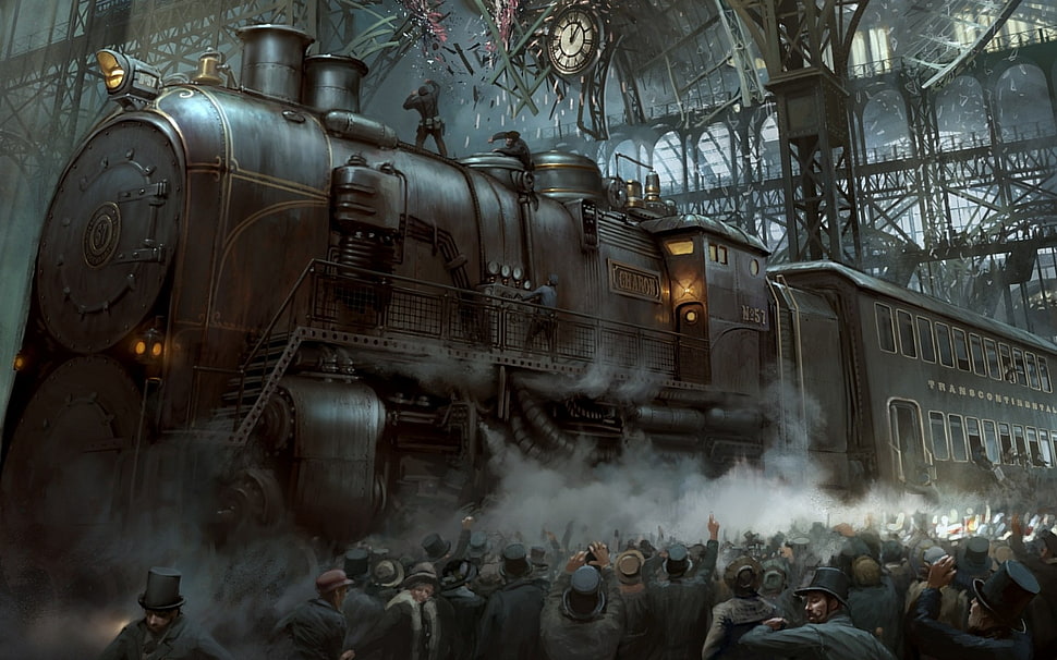 3D train wallpaper, steampunk, old HD wallpaper