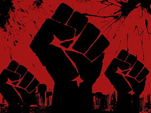 three black and red fist wallpaper, Raised Fist