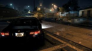 black car, Need for Speed, BMW, night, rain