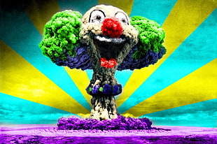 Clown mushroom cloud, clowns, explosion, mushroom clouds