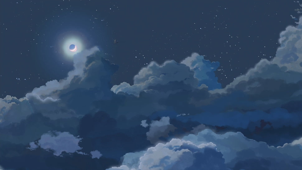 white clouds illustration, Moon, clouds, night HD wallpaper