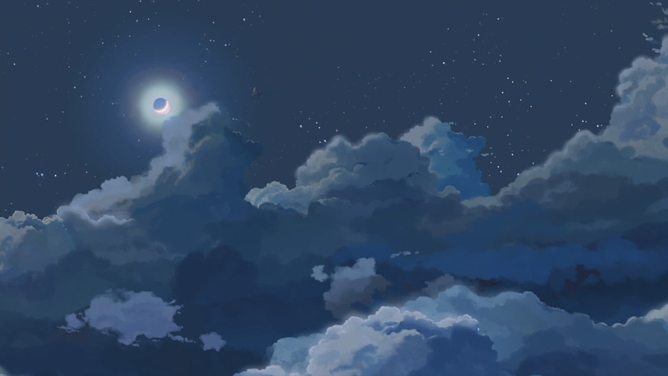 white clouds illustration, Moon, clouds, night HD wallpaper