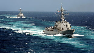 white cruiser ship on water, warship, ship, vehicle
