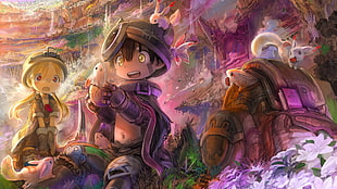 explorer sitting on green grass illustration, Made in Abyss, Riko (Made in Abyss), Regu (Made in Abyss)