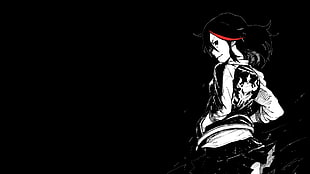 female wearing jacket character digital wallapper, Kill la Kill, simple background, Matoi Ryuuko, looking back