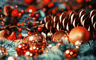 orange bauble lot, Christmas, Christmas ornaments , bokeh, depth of field