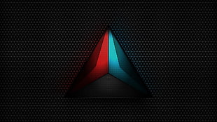 triangular black, blue, and red logo, logo, gray, minimalism, pattern
