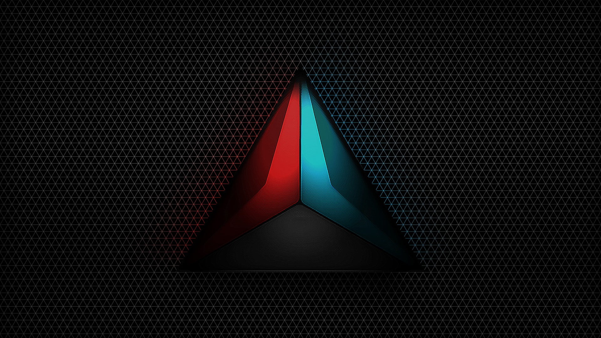 triangular black, blue, and red logo, logo, gray, minimalism, pattern