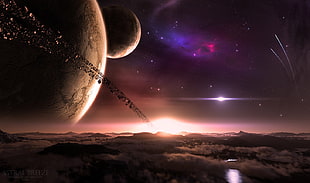 purple and black galaxy 3D wallpaper, artwork, digital art, space, planet