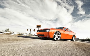 red Dodge coupe, car, muscle cars, Dodge Challenger SRT, red cars
