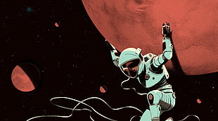 astronaut carrying brown planet artwork