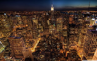 aerial photo of high rise buildings during night time