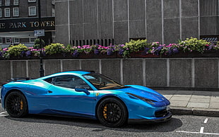 blue coupe, Ferrari 458, car, blue cars