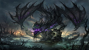 black and purple dragon digital wallpaper