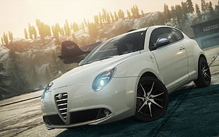 white Alfa Romeo 3-door hatchback HD wallpaper