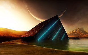 pyramid at sea HD wallpaper