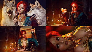 women's blue top collage, women, cosplay, Triss Merigold, The Witcher 3: Wild Hunt