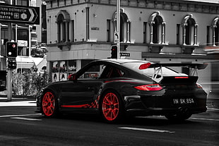 black coupe, Porsche GT3RS, car, street HD wallpaper