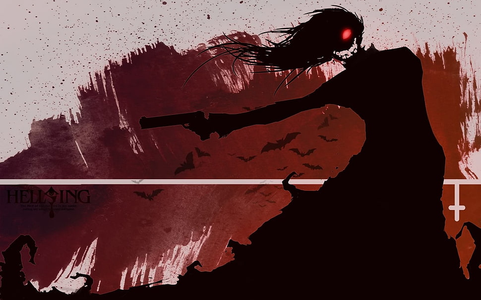 abstract painting, Hellsing, Alucard, pistol, bats HD wallpaper