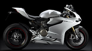 white sports bike, Ducati 1199, superbike