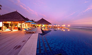 beach Resort during sunset HD wallpaper