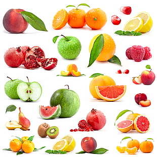 assorted fruit lot collage, fruit, orange (fruit), lemons, apples