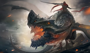 game character riding dragon cover, fantasy art, dragon