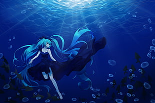 Miku Hatsune, Hatsune Miku, Vocaloid, sea, underwater HD wallpaper