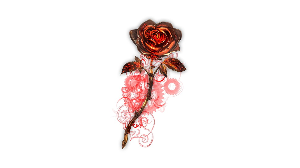 red Rose flower painting, rose, steampunk, digital art HD wallpaper