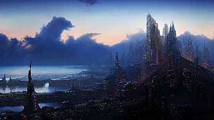 movie scene wallpaper, fantasy art, futuristic, cityscape, science fiction
