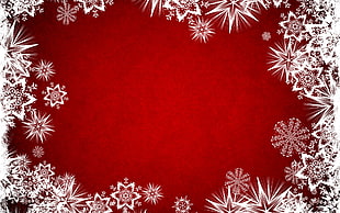 white snowflakes illustration, abstract, snowflakes, red, digital art